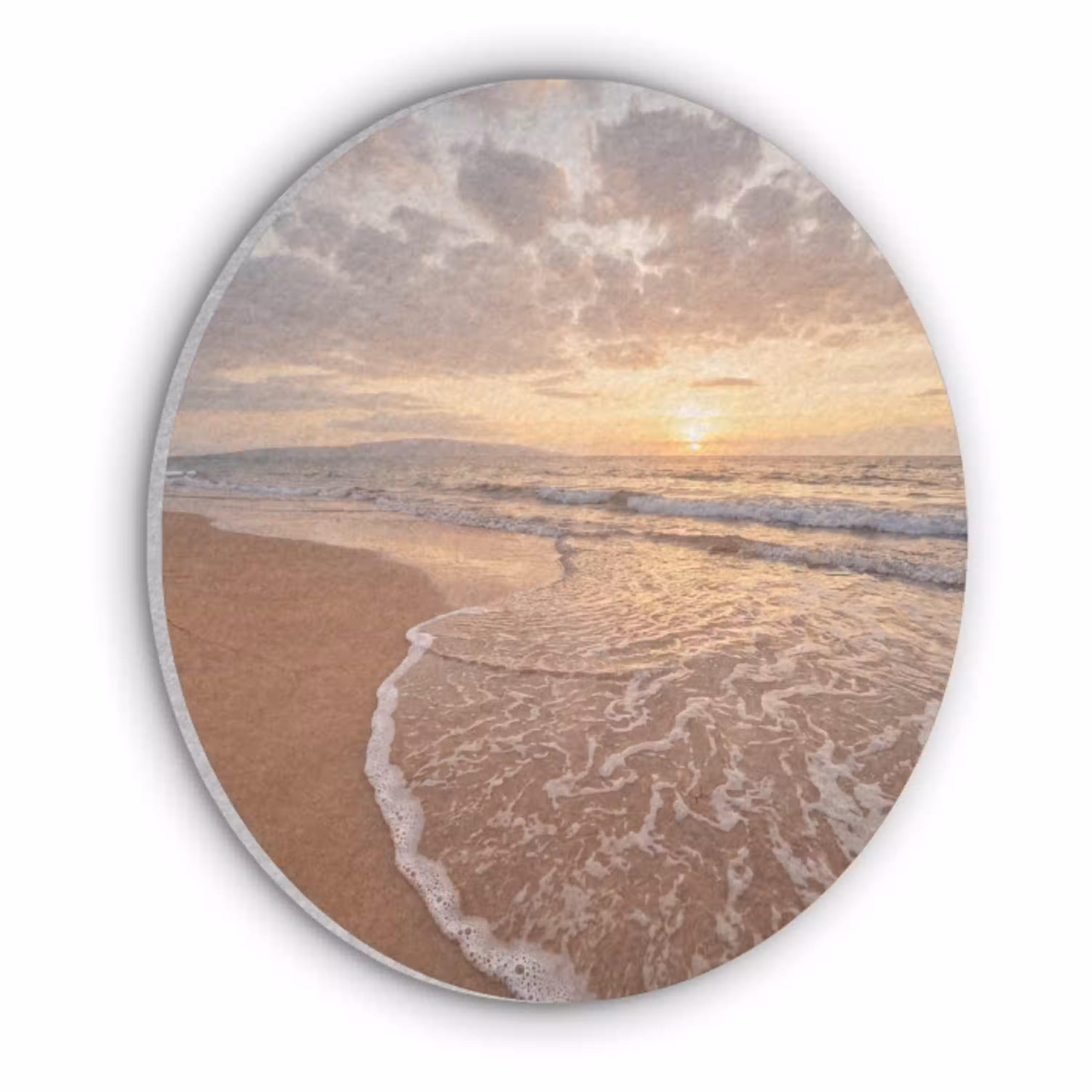 Zee - Kustlijn - Wolken - Landschap - Oranje Akoestische PET Vilt - Rond klein -3d
