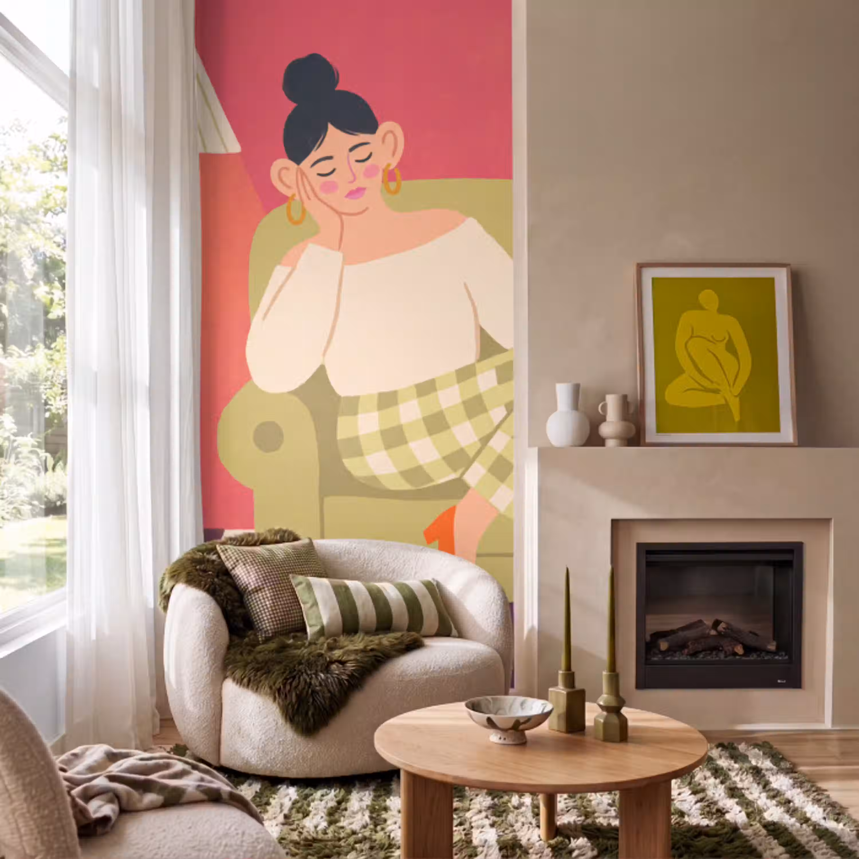 Vrouw - Rust - Interieur - Modern - Kunst Behang Vlies klein -sfeer2