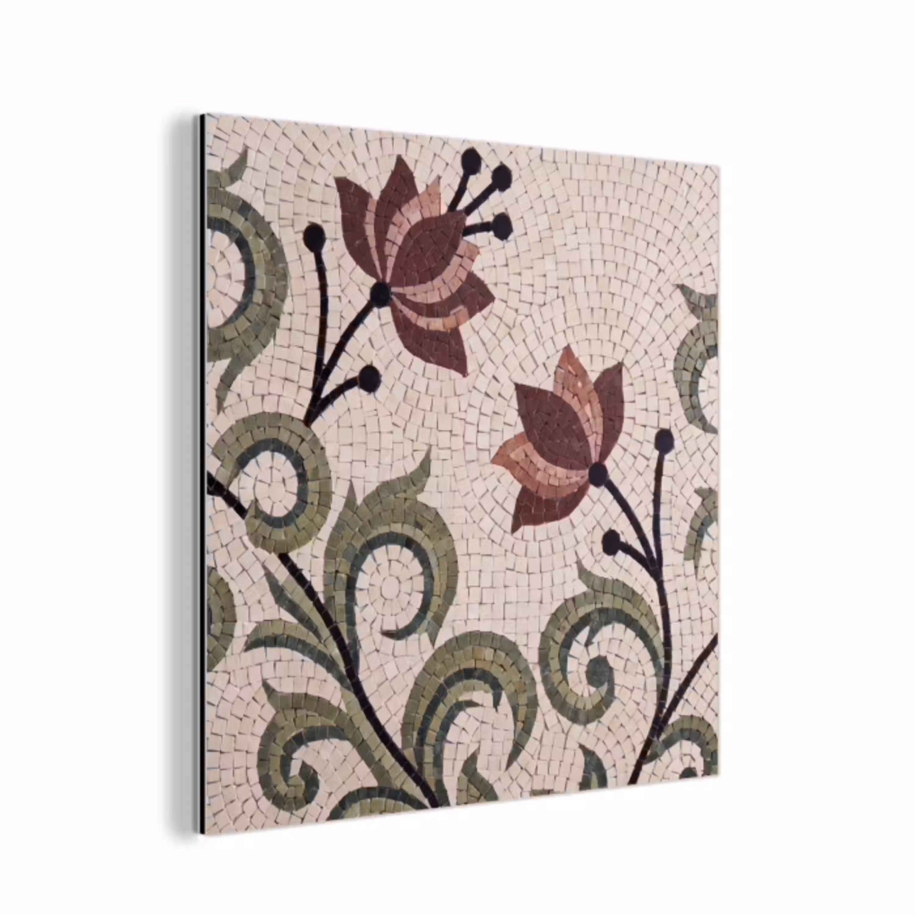 Bloemen - Mozaïek - Patroon - Abstract - Groen aluminium wit klein -3d
