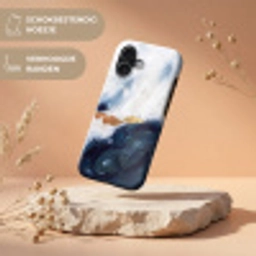 Abstract - Acryl - Blauw - Goud - Elegant Toughcase MagSafe Apple iPhone 17 klein -USP_RandenV_NL