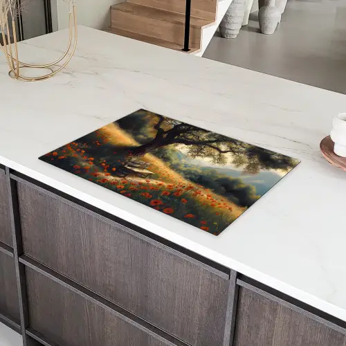 Bankje - Boom - Klaprozen - Heuvels Inductie beschermer vinyl 3mm klein -sfeer8