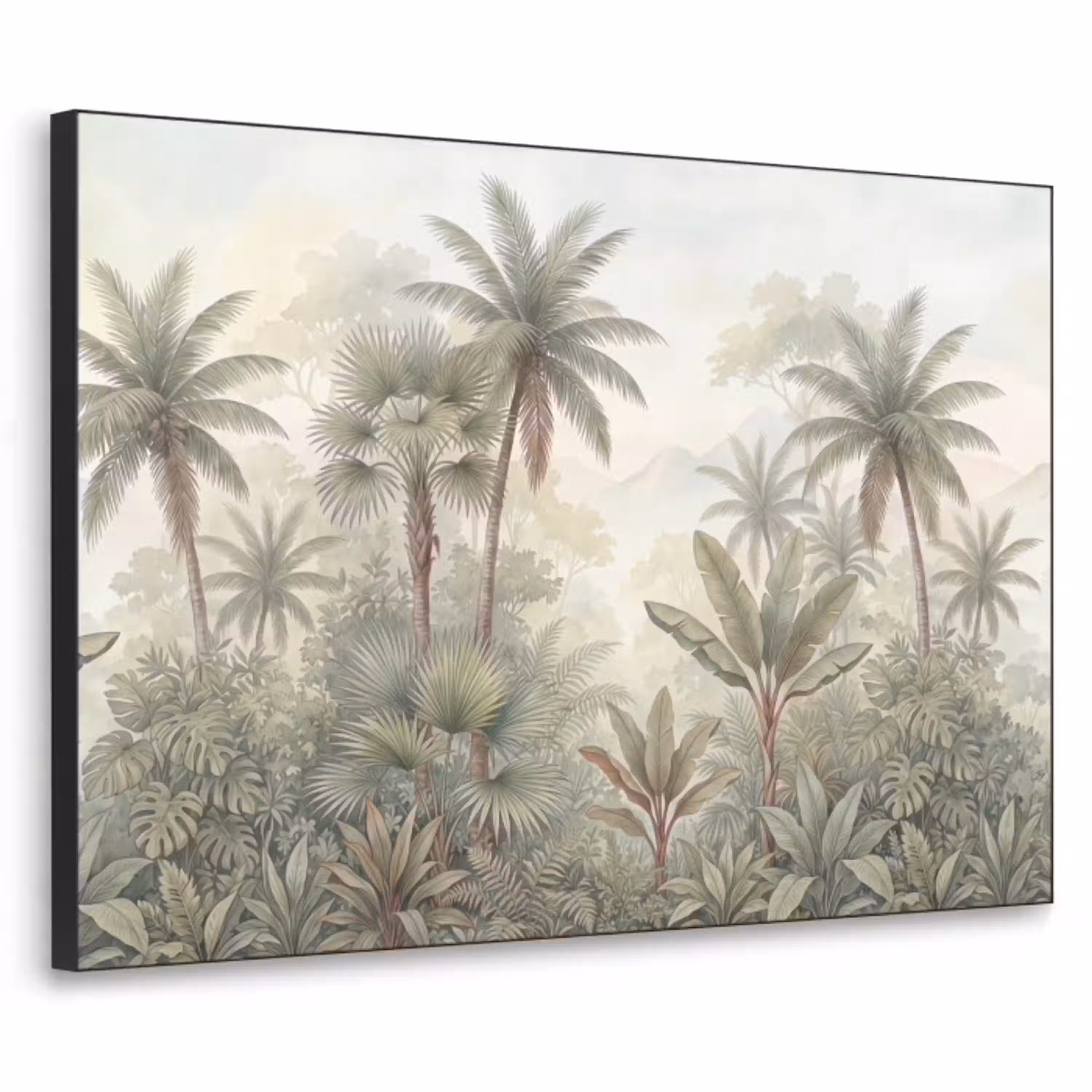 Natuur - Tropisch bos - Landschap - Aquarel - Groen Textielframe zwart klein -3d