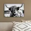 Schotse hooglander - Natuur - Koe - Zwart - Wit canvas 2cm klein -sfeer3