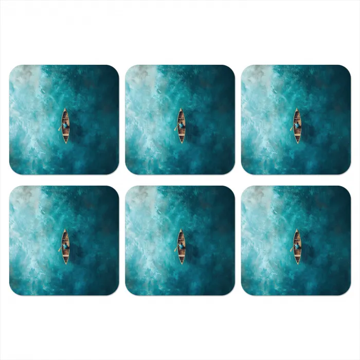 Bootje - Water - Blauw onderzetter kurk middel -3d