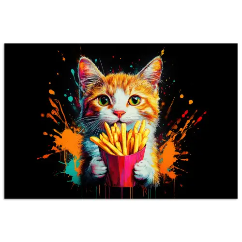 Kat - Eten - Patat - Graffiti - Abstract poster papier klein -3d