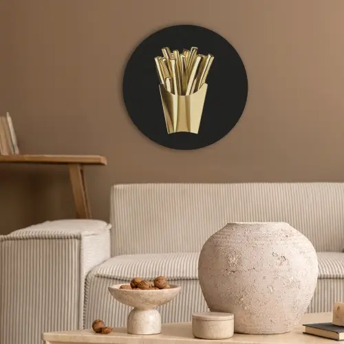 Friet - Goud - Chrome - Eten Akoestische PET Vilt - Rond klein -sfeer1