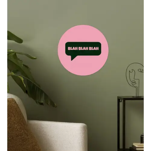 Roze - Tekstwolk - Groen - BLAH BLAH BLAH Wandcirkel behangsticker klein -sfeer2