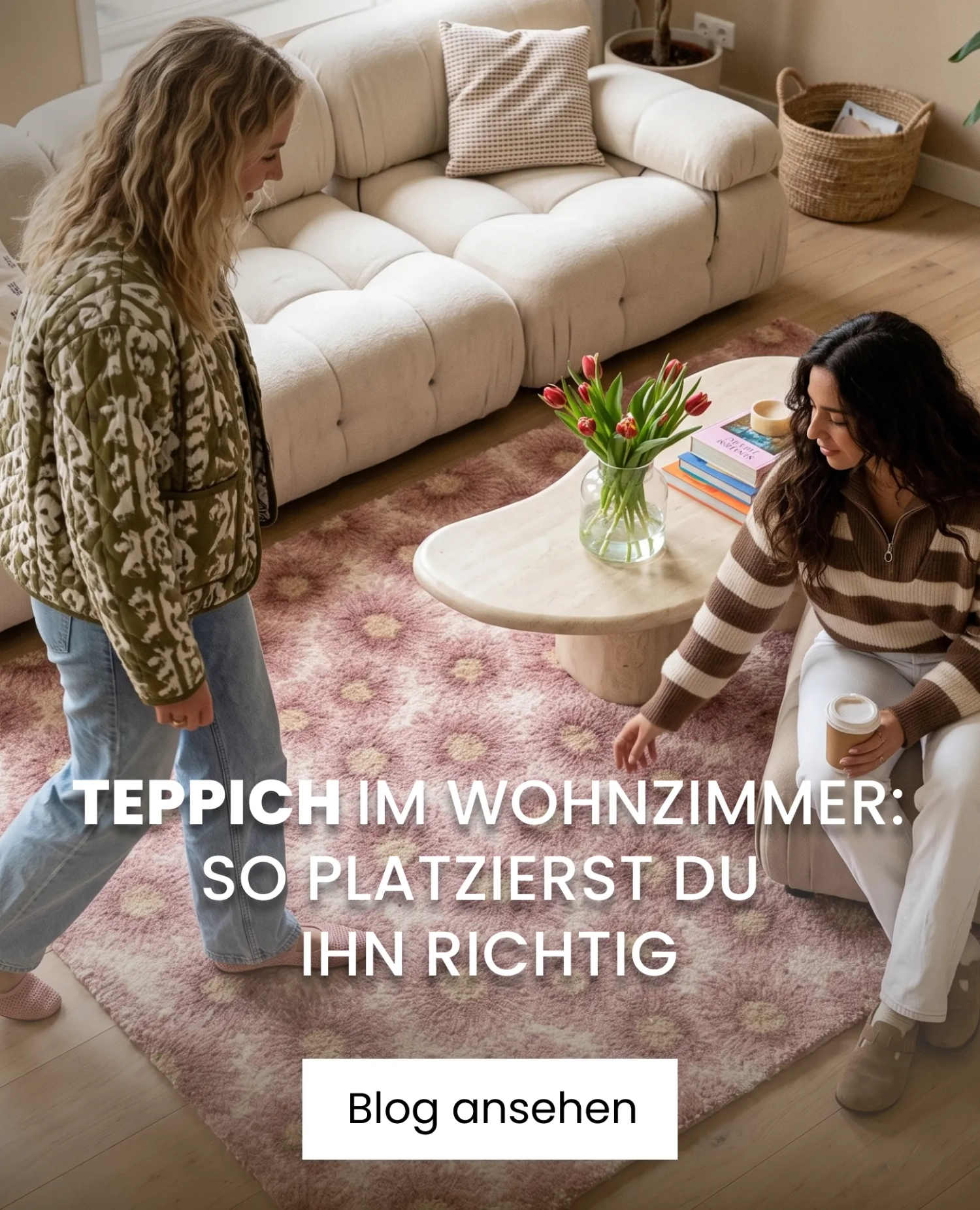 rosa teppich im wohnzimmer platziert