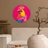 Haan - Kleurrijk - Kimono - Roze Wandcirkel kunststof plaat 5mm dik klein -sfeer1