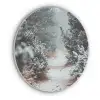 Bos - Winter - Bomen - Natuur - Pad - Sneeuw Akoestische PET Vilt - Rond klein -3d