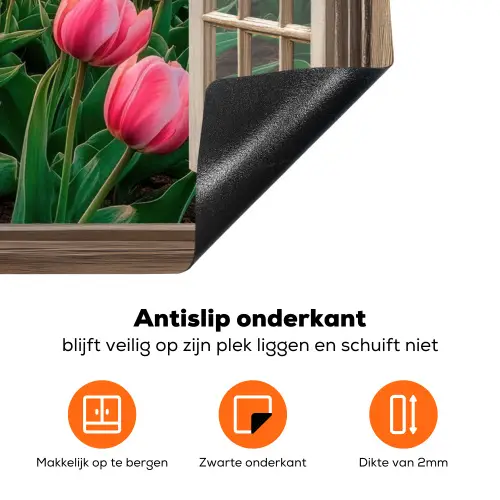Doorkijk - Tulpen - Bloemen - Molen - Raam Inductie beschermer vinyl 3mm klein -zzzzzzz-td-onderkant