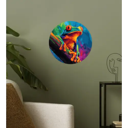 Kikker - Felgekleurd - Tak - Regenboog Wandcirkel behangsticker klein -sfeer2