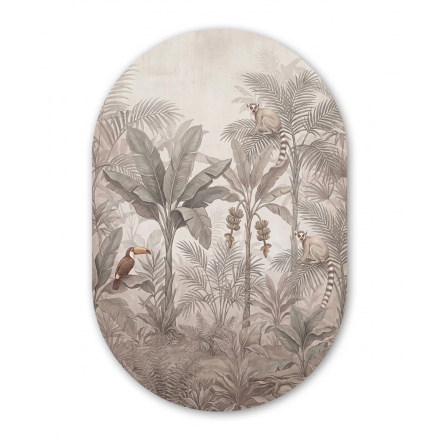 Natuur - Jungle - Ringstaartmaki - Bruin Wandcirkel Ovaal Aluminium middel -3d