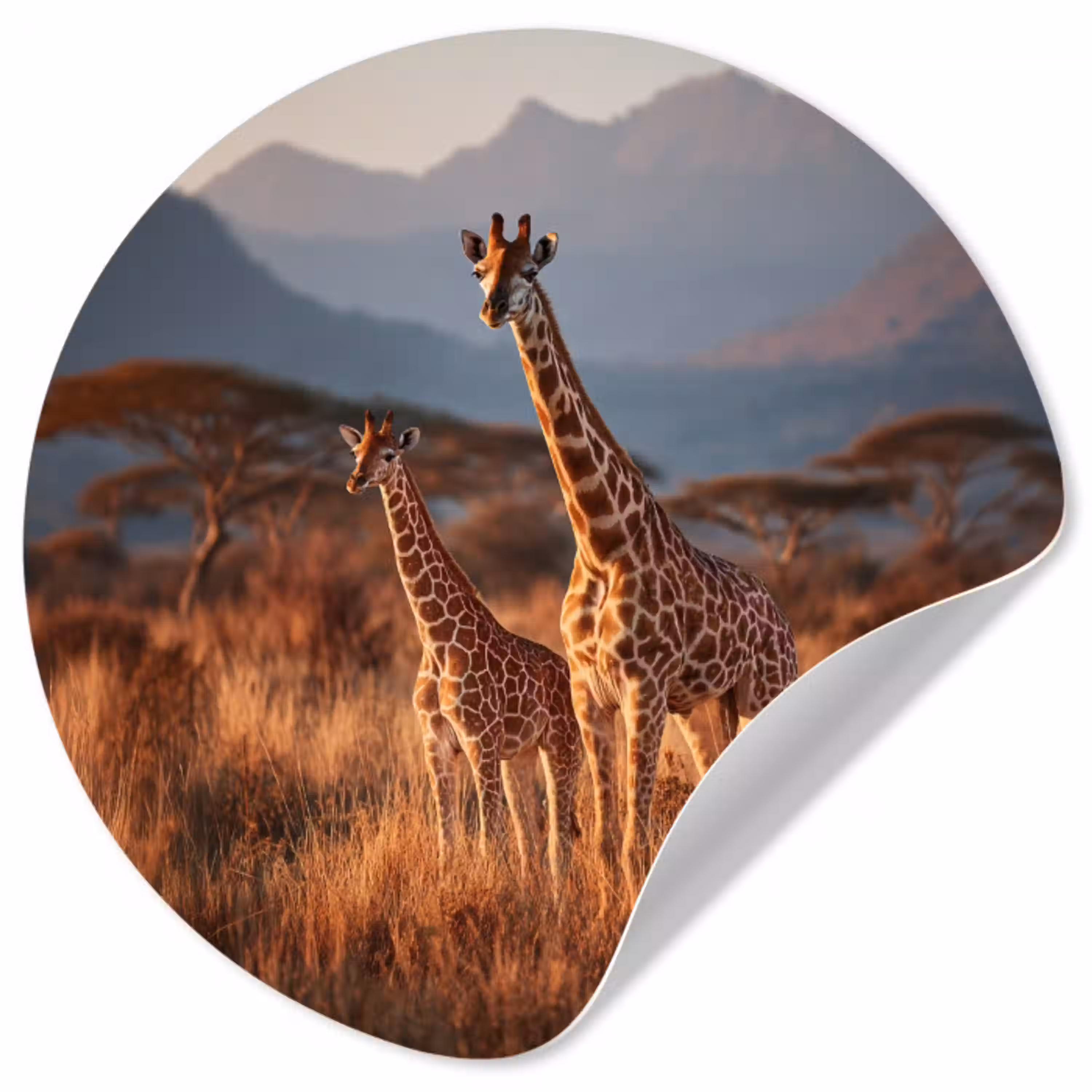 Giraffen - Hoog gras - Acaciabomen Wandcirkel behangsticker klein -3d