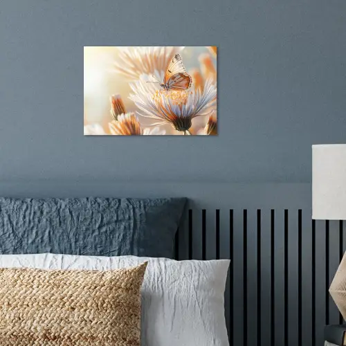 Vlinder - Bloem - Oranje poster papier klein -sfeer2
