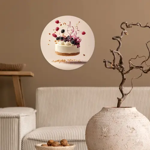 Cheesecake - Eten - Roze - Taart Wandcirkel behangsticker klein -sfeer1