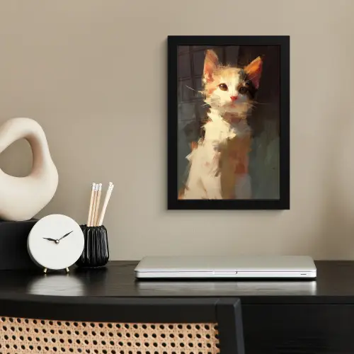Kat - Geschilderd - Artistiek - Wit fotolijst zwart zonder passe partout klein -sfeer1