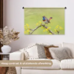 Vogel - Tak - Natuur - Kleurrijk Wandkleed katoen middel -sfeer1