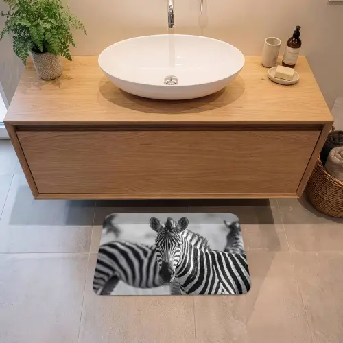 Zebra's - Zwart - Wit Badmat klein -sfeer1