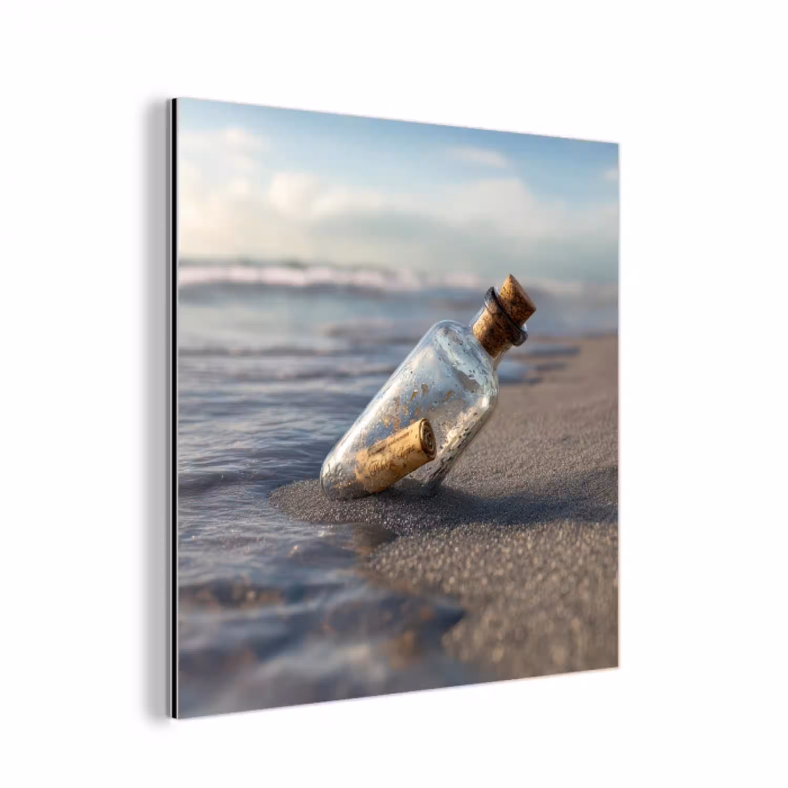 Glazenfles - Post - Zee - Zand aluminium wit klein -3d