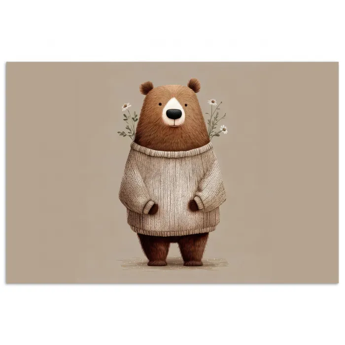 Beer - Witte bloemen - Knus poster papier klein -3d