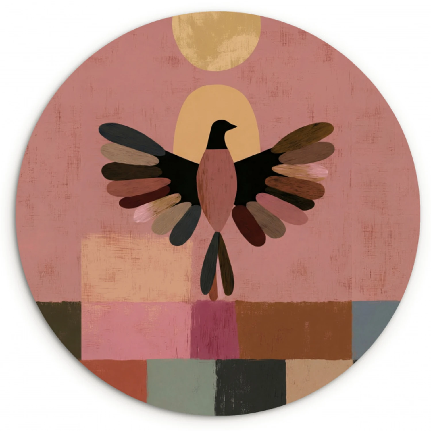 Illustratie - Vogel - Vlakken - Kleurrijk Wandcirkel kunststof plaat 5mm dik klein -3d