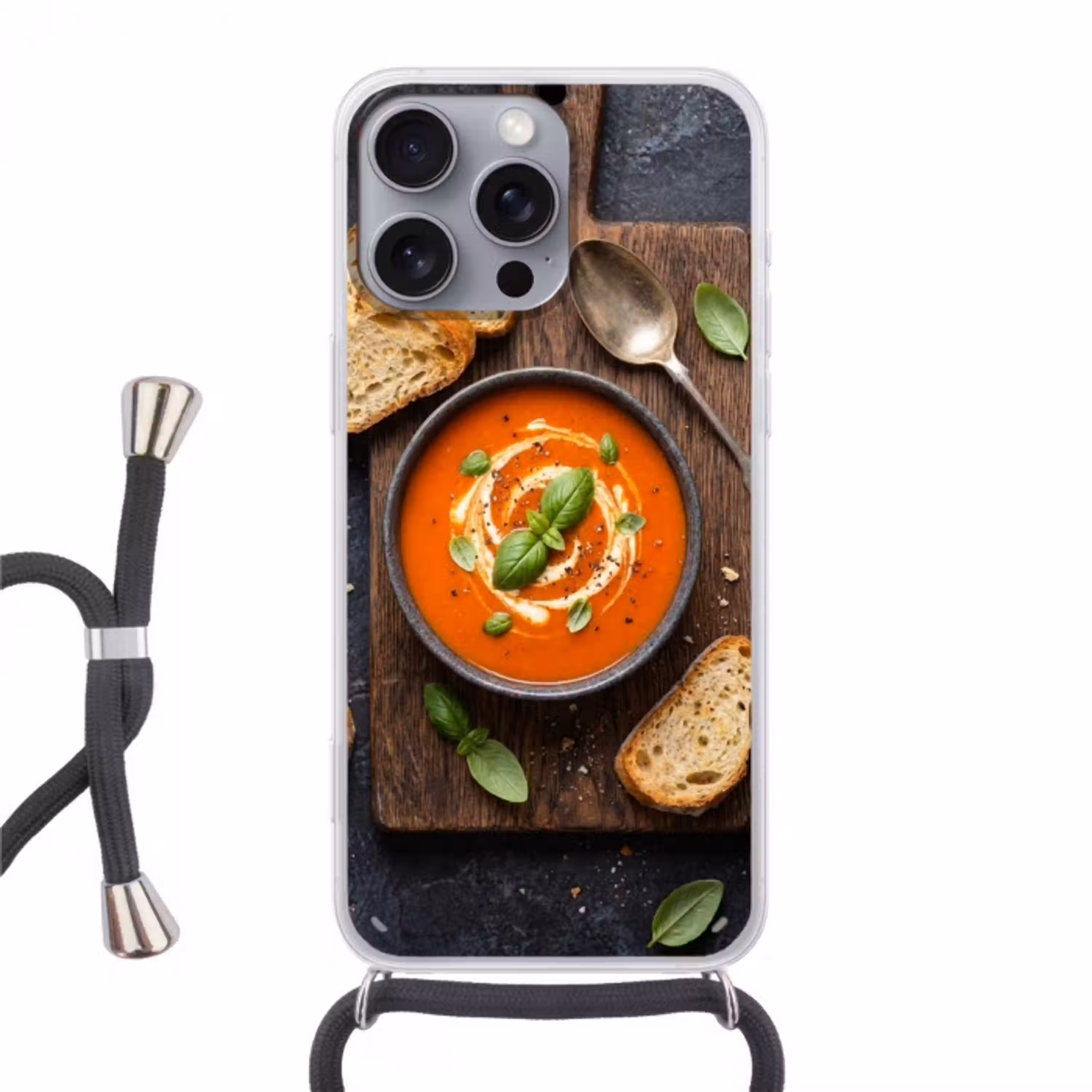 Eten - Soep - Basilicum - Rustiek - Rood Hoesje iPhone 16 Pro Max met koord klein -3d