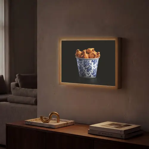 Kip - Bucket - Delfts blauw - Lekker Light Box met batterij (Wandlamp) middel -sfeer1