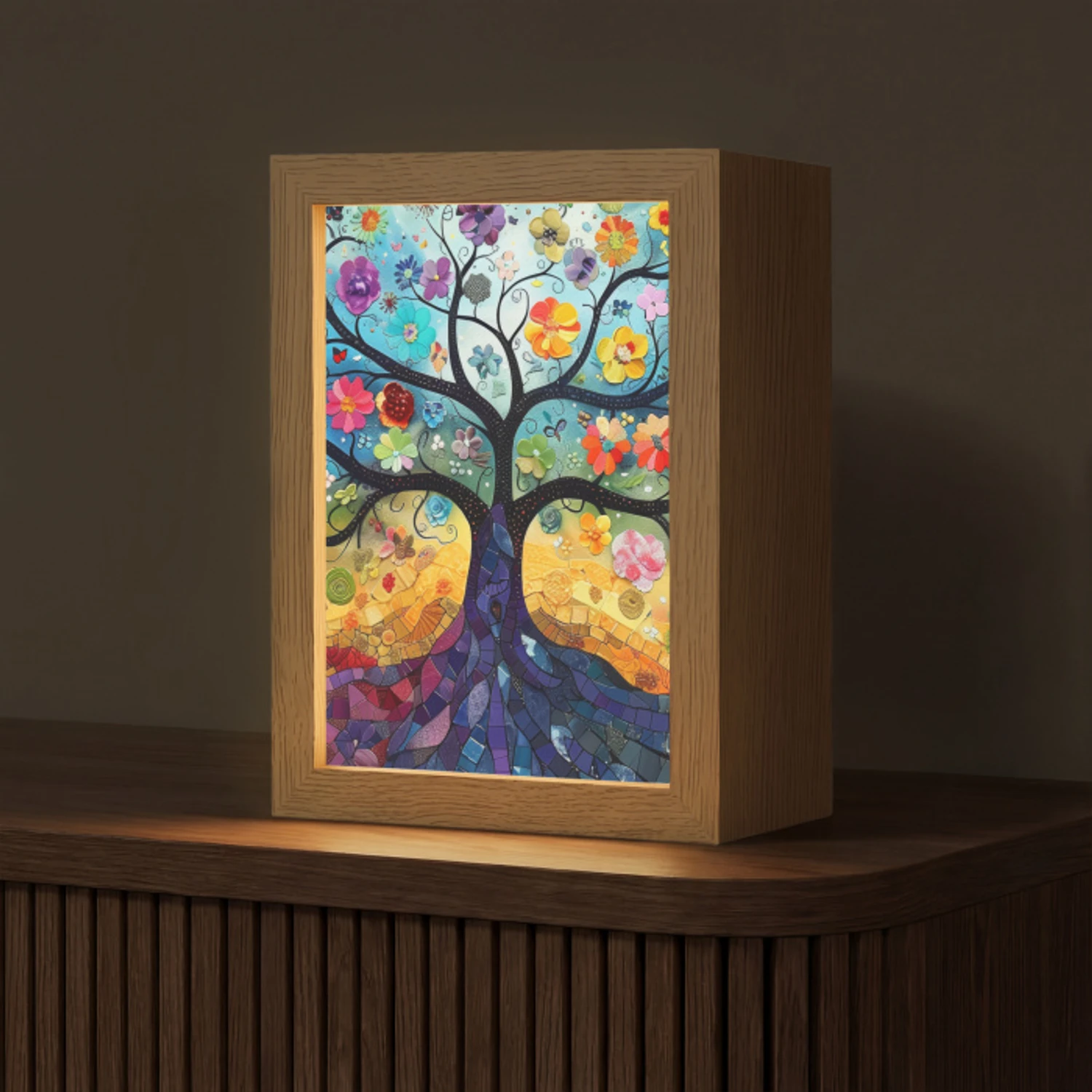 Boom - Kleurrijk - Bloemen - Kunst - Abstract Light Box met kabel (Tafellamp) klein -z3d_website