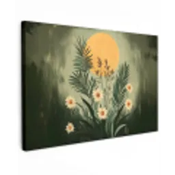 Bloemen - Bladeren - Zon - Groen Tuinposter op houten frame 2 cm dik klein -3d