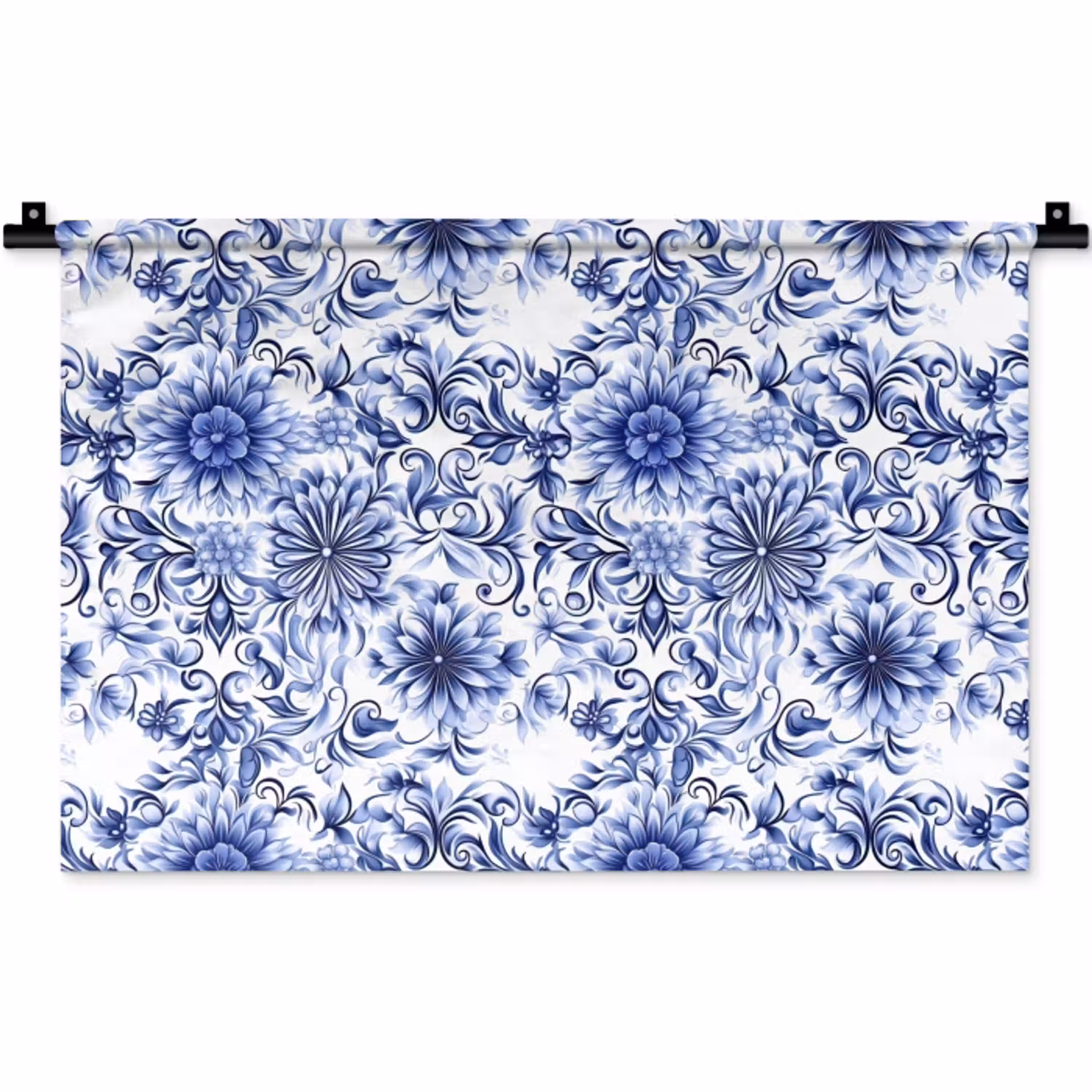 Bloemen - Blauw - Patroon - Wit Wandkleed katoen klein 269 -zz3d