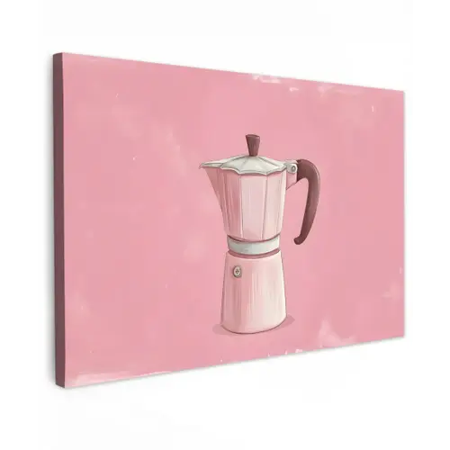 Roze - Mokkapot - Illustratie - Koffie Tuinposter op houten frame 2 cm dik klein -3d