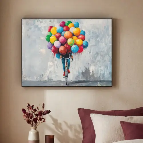 Balonnen - Street art - Vintage Textielframe zwart klein -sfeer1