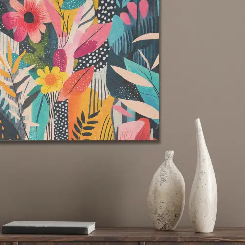 Schilderij - Abstract - Bloemen - Roze PET vilt klein -sfeer6_closeup
