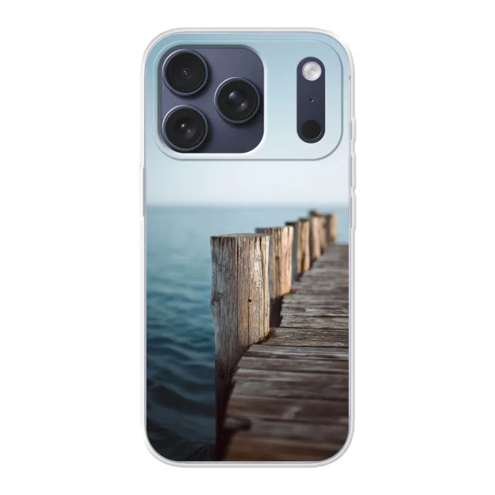 Houten steiger - Helderblauwe lucht Telefoonhoesje iPhone 17 Pro klein -3d