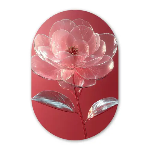 Sierlijk - Bloem - Roze - Glazen Wandcirkel Ovaal Glas middel -3d