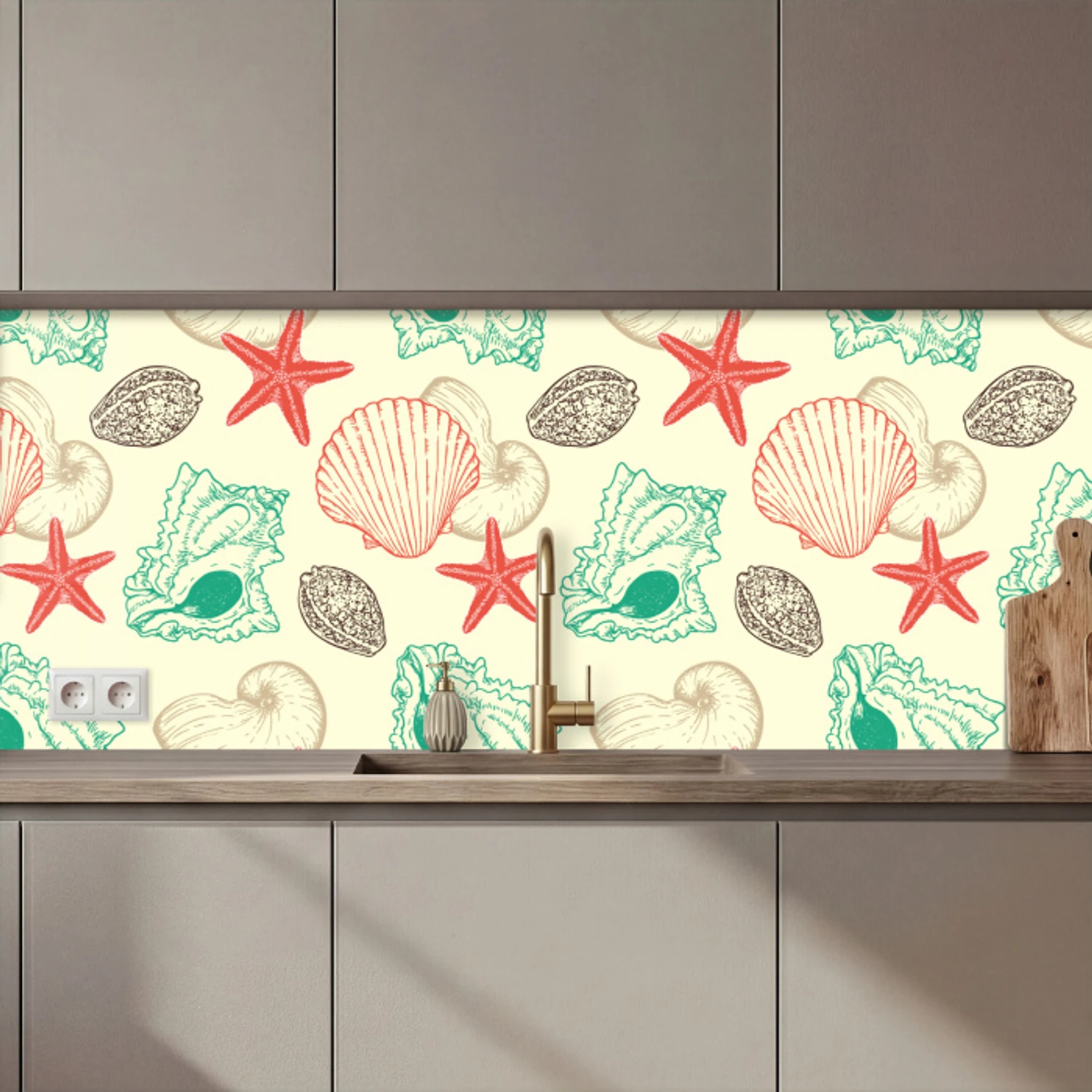 Kitchen splashback - Shells - Starfish - Beach - Vintage - Pattern ...