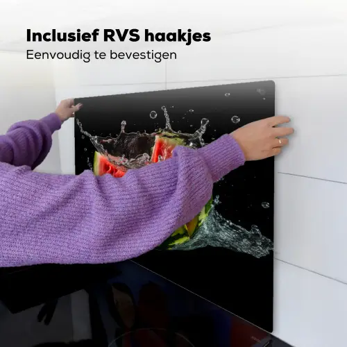 Watermeloen - Zwart - Water - Fruit - Meloen Inductie beschemer met haakjes middel -ky-ophangen-nl