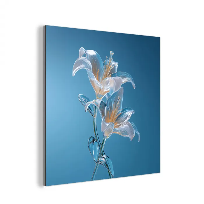 Lelies - Blauw - Glazen aluminium wit klein -3d