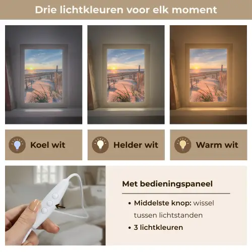 Strand - Zee - Duin - Zonsondergang - Landschap Light Box met kabel (Tafellamp) klein -USP_lichtkleurNL