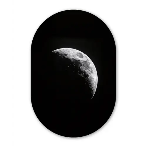 Maan - Hemel - Zwart - Schaduw Wandcirkel Ovaal Glas middel -3d
