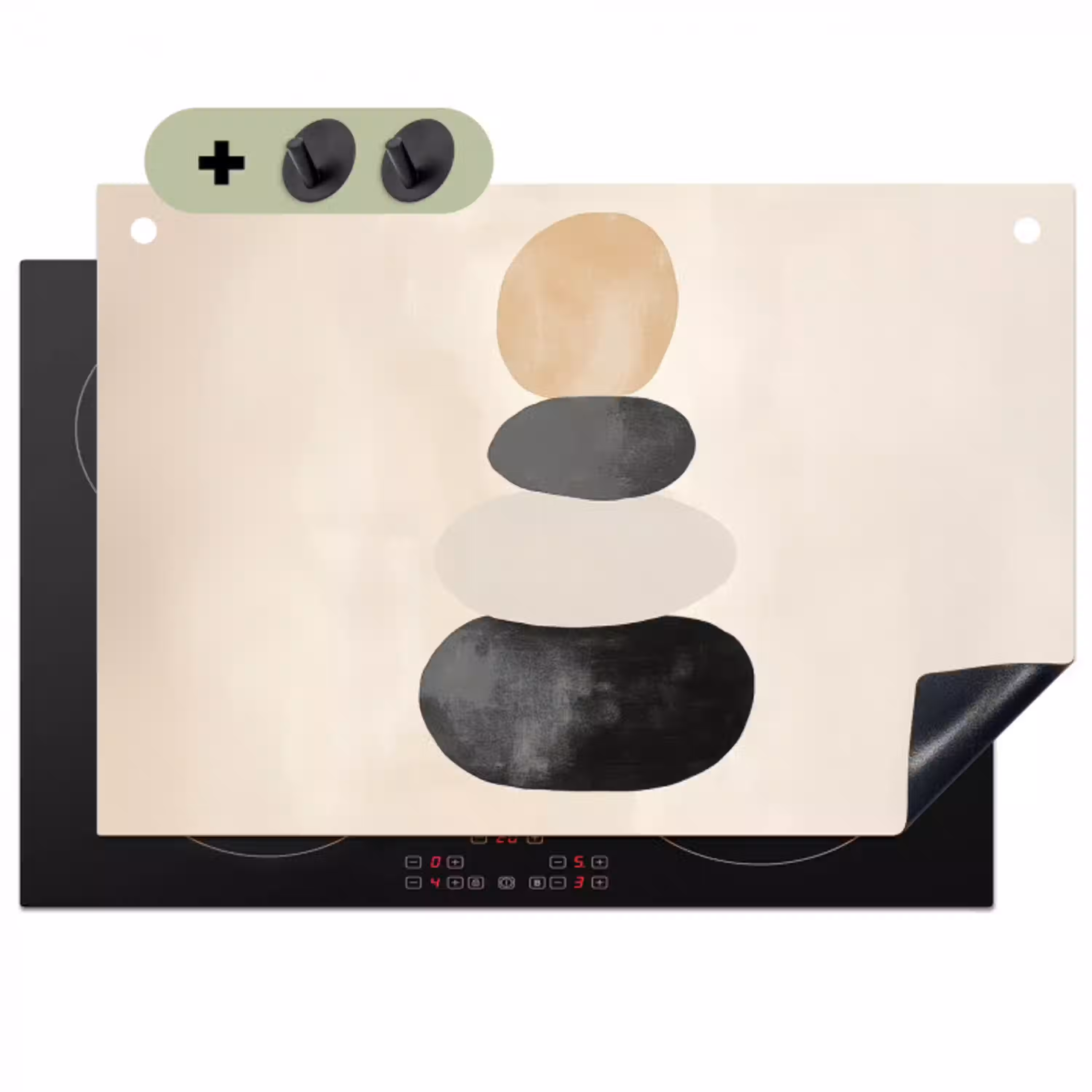 Japandi - Wabi sabi - Beige Inductie beschemer met haakjes klein -3d