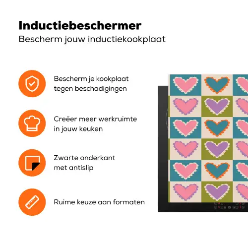 Retro - Kleuren - Patroon - Hartjes Inductie beschermer vinyl 3mm klein 276 -zzzzzzz-td-ups
