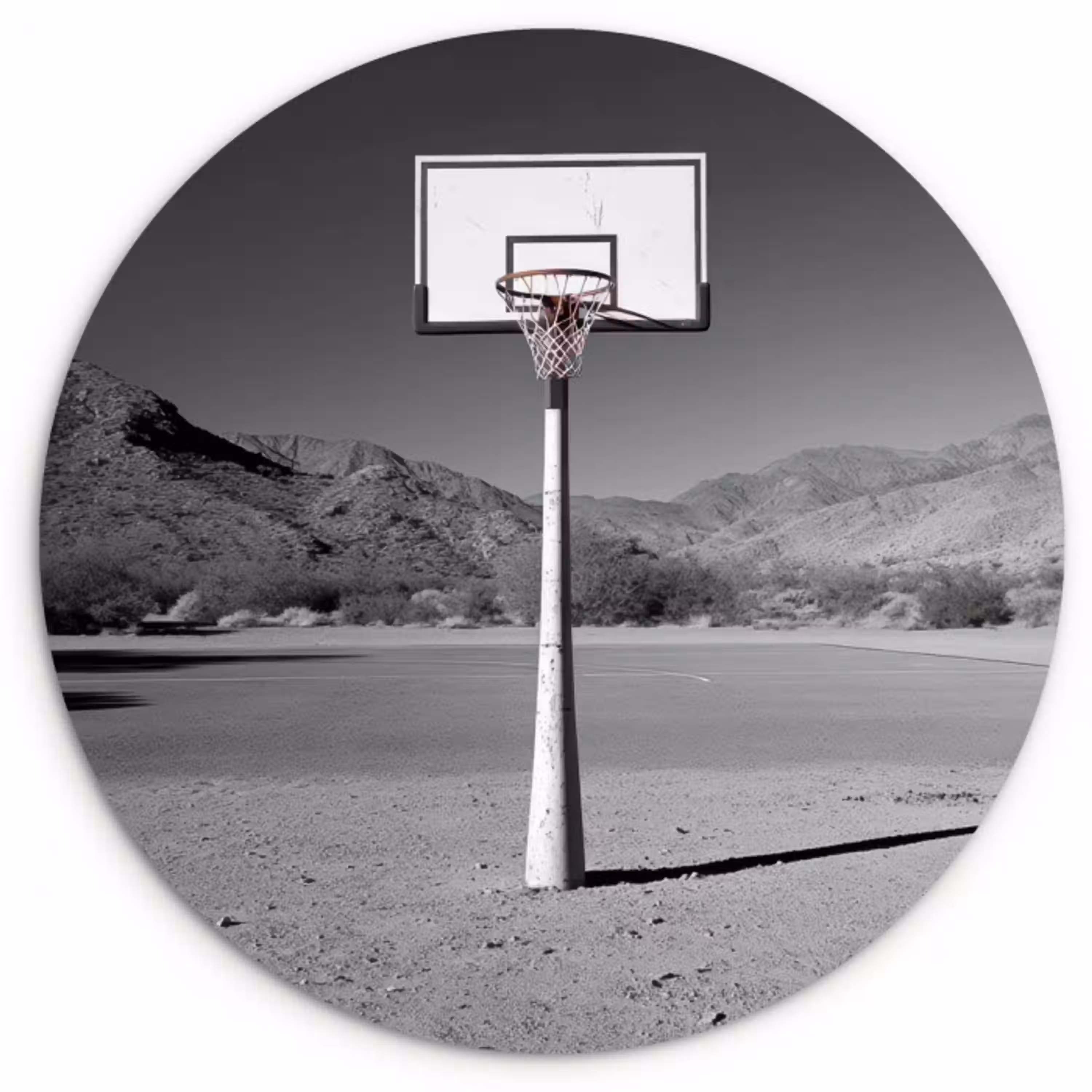 Basketbalpaal - Landschap - Zand - Wit Wandcirkel kunststof plaat 5mm dik klein -3d