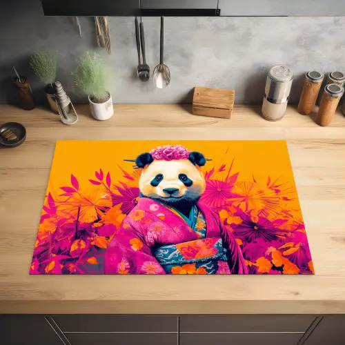 Kimono - Roze - Panda - Bloemenkroon Inductie beschermer vinyl 3mm klein -sfeer5