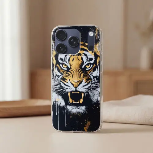 Tijger - Verfspatten - Goud Telefoonhoesje iPhone 17 Pro klein -sfeer2