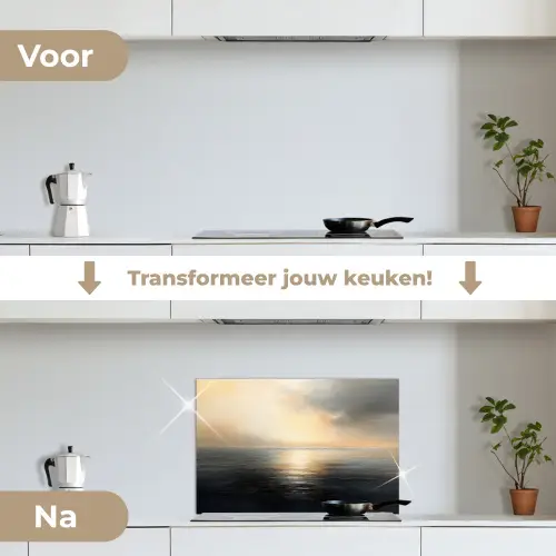 Zon - Horizon - Zee keuken achterwand spatscherm klein -voor_na_NL