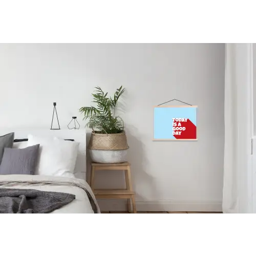 Today is a good day - Rood - lichtblauw textielposter latten blank klein -woonkamer