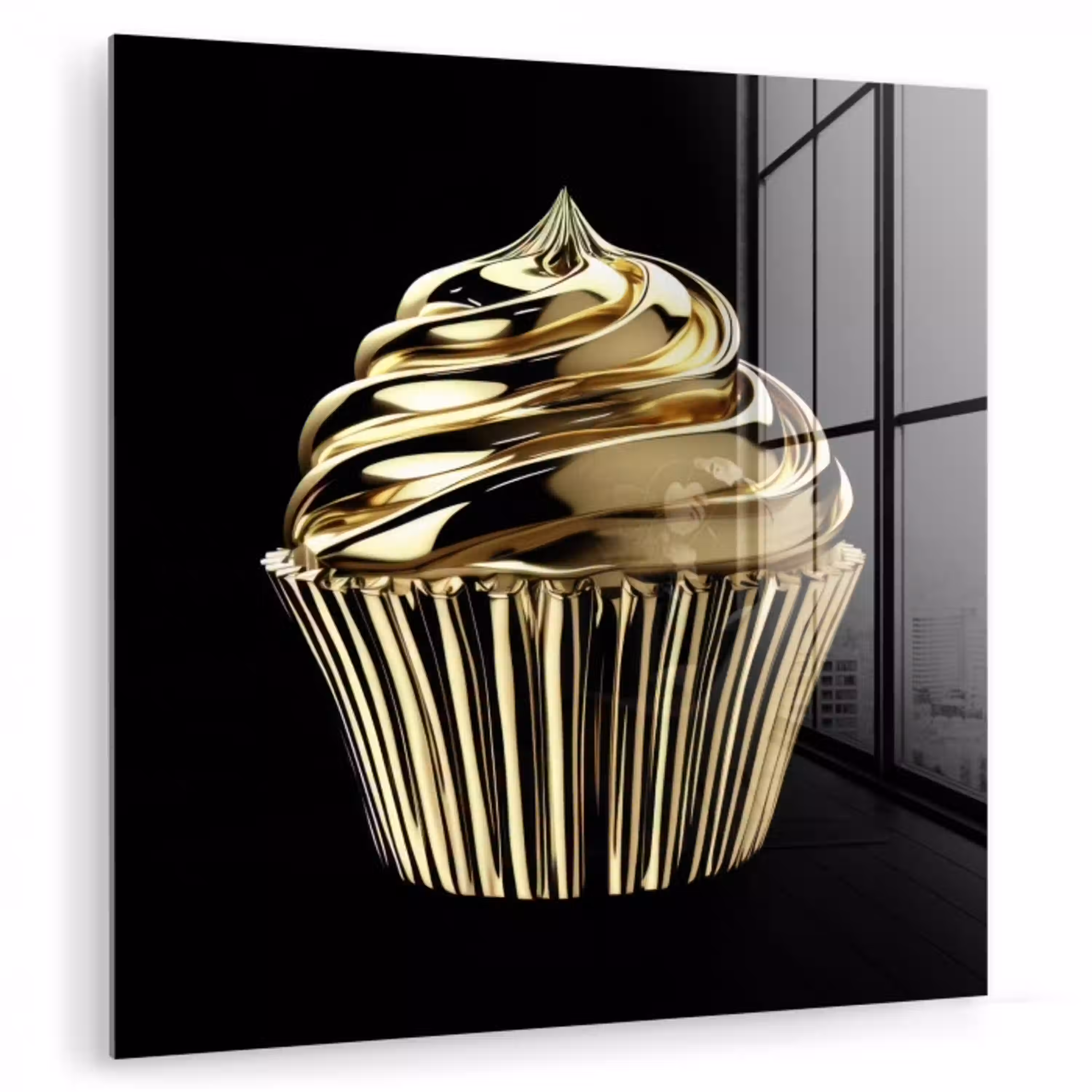 Cupcake - Eten - Goud - Zwart plexiglas 5mm klein -zzzproduct_nieuw