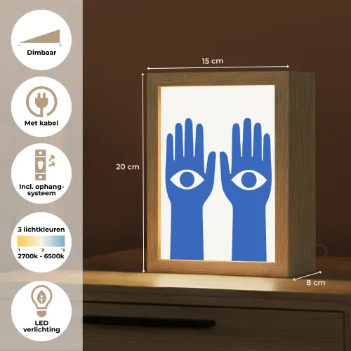 Handen - Twee - Ogen - Blauw Light Box met kabel (Tafellamp) klein -USP_NL